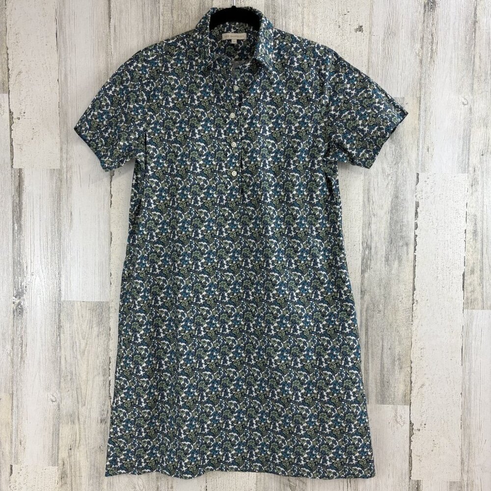 Ann Mashburn Sz M Liberty Floral Green Anthology Cotton Short Sleeve Shirt Dress